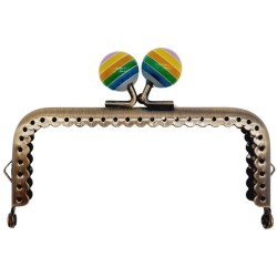 Angel Çanta Aksesuar 10.5 cm Renkli Şeker Başlıklı Dikdörtgen Cüzdan Çanta Klipsi Bursu Antik Metal - Angel Çanta Aksesuar