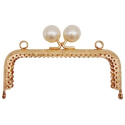 Angel Çanta Aksesuar 12.5 cm İncili Dikdörtgen Cüzdan Çanta Klipsi Bursu Light Gold Metalli - Angel Çanta Aksesuar