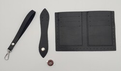 Angel Çanta Aksesuar Kartlıklı Cüzdan İçi Deri Seti Siyah Renk Gümüş Metalli - Thumbnail