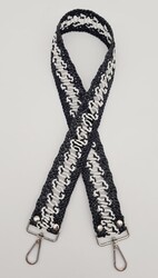 Angel Çanta Aksesuar - Angel Çanta Aksesuar Ledi Hasır Örgü Model Siyah Beyaz Çanta Sapı Gümüş Metalli