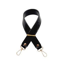 Angel Çanta Aksesuar Rugan Deri 42x2.5 cm Kancalı Tek Çanta Sapı Siyah Renk Light Gold Metalli - Thumbnail