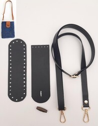 Angel Çanta Aksesuar Suni Deri Ahşap Düğmeli Mini Bag Cep Telefonu Seti Siyah Renk Light Gold Metalli - Thumbnail