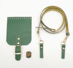 Angel Çanta Aksesuar Yeşil Gerçek Deri 130x1.5 cm Ayarlı Saplı Çanta Seti Light Gold Metalli - Thumbnail