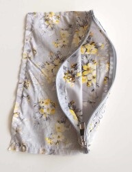 Angel Çanta Aksesuar 20X30 Cm Dikilmiş Fermuarlı Astar Gri Zemin Sari Çiçek - Angel Çanta Aksesuar