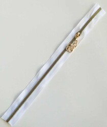 Angel Çanta Aksesuar Başlıklı Fermuar 30 Cm Light Gold Metal Beyaz - Angel Çanta Aksesuar