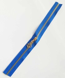 Angel Çanta Aksesuar Başlıklı Fermuar 30 Cm Light Gold Metal Saks Mavi - Angel Çanta Aksesuar