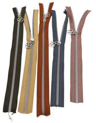 Angel Çanta Aksesuar Başlıklı Fermuar Set 30 Cm Gümüş Metal 5 Adet (Haki ,Bej, Taba, Gri, Vizon) - 1