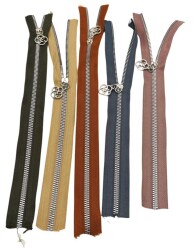 Angel Çanta Aksesuar Başlıklı Fermuar Set 30 Cm Gümüş Metal 5 Adet (Haki ,Bej, Taba, Gri, Vizon) - Angel Çanta Aksesuar