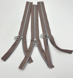 Angel Çanta Aksesuar Başlıklı Fermuar Set 30 Cm Gümüş Metal Vizon 3 Adet - Angel Çanta Aksesuar