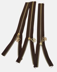 Angel Çanta Aksesuar Başlıklı Fermuar Set 30 Cm Light Gold Metal Koyu Kahve 3 Adet - Angel Çanta Aksesuar