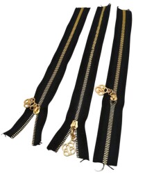 Angel Çanta Aksesuar Başlıklı Fermuar Set 30 Cm Light Gold Metal Siyah 3 Adet - Angel Çanta Aksesuar