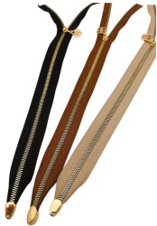 Angel Çanta Aksesuar Başlıklı Fermuar Set 45 Cm Light Gold Metal 3 Adet (Bej, Taba, Siyah) - Angel Çanta Aksesuar