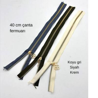 Angel Çanta Aksesuar 40 Cm Fermuar Set Light Gold Metal Koyu Gri, Siyah, Krem Renk - 1