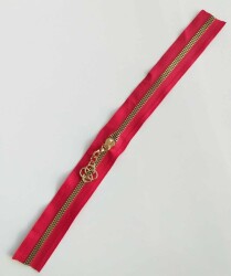 Angel Çanta Aksesuar Başlıklı Fermuar 40 Cm Light Gold Metal Kırmızı - Angel Çanta Aksesuar