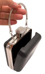 Angel Çanta Aksesuar Abiye Çanta Kalıbı Taşlı Kare Model Gümüş Metalli (NOT:ÇANTA DEĞİLDİR) - Angel Çanta Aksesuar