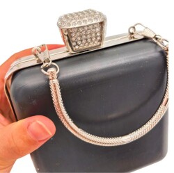 Angel Çanta Aksesuar Abiye Çanta Kalıbı Taşlı Kare Model Gümüş Metalli (NOT:ÇANTA DEĞİLDİR) - 2