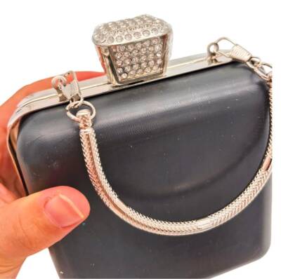 Angel Çanta Aksesuar Abiye Çanta Kalıbı Taşlı Kare Model Gümüş Metalli (NOT:ÇANTA DEĞİLDİR) - 2