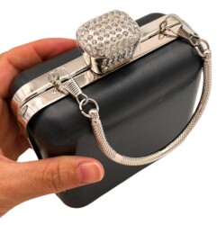 Angel Çanta Aksesuar Abiye Çanta Kalıbı Taşlı Kare Model Gümüş Metalli (NOT:ÇANTA DEĞİLDİR) - 3