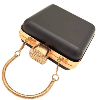 Angel Çanta Aksesuar Abiye Çanta Kalıbı Taşlı Kare Model Light Gold Metalli - 4