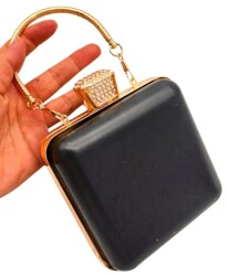 Angel Çanta Aksesuar Abiye Çanta Kalıbı Taşlı Kare Model Light Gold Metalli - 5