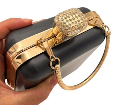 Angel Çanta Aksesuar Abiye Çanta Kalıbı Taşlı Kare Model Light Gold Metalli (NOT:ÇANTA DEĞİLDİR) - 1