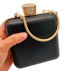 Angel Çanta Aksesuar Abiye Çanta Kalıbı Taşlı Kare Model Light Gold Metalli (NOT:ÇANTA DEĞİLDİR) - 2