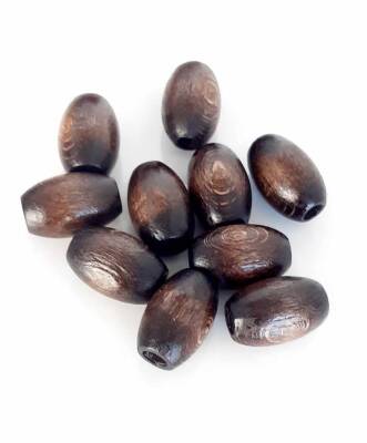 Angel Çanta Aksesuar 17 Mm 10 Adet Koyu Renk Ahşap Oval Boncuk - 1