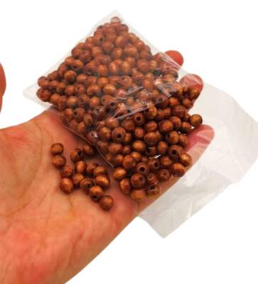 Angel Çanta Aksesuar 6 Mm Ahşap Yuvarlak Boncuk Taba Renk 50 Gr - 2