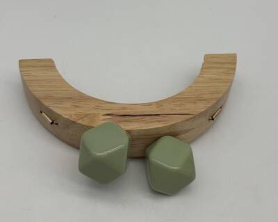 Angel Çanta Aksesuar 14 Cm Oval Ahşap Burs Yeşil Renk Toplu - 1