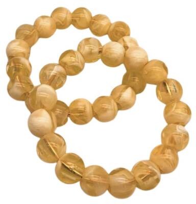 Angel Çanta Aksesuar 14 cm Krem-Şeffaf Boncuklu Bilezik Model Çift Çanta Sapı Light Gold Metalli - 1