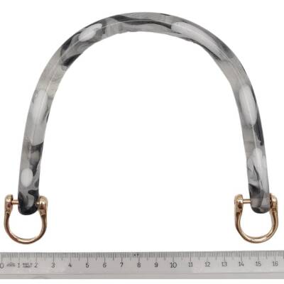 Angel Çanta Aksesuar 16 cm Akrilik Siyah Beyaz Leopar Çanta Tutma Sapı Light Gold Metalli - 3