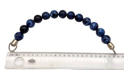 Angel Çanta Aksesuar 20 Cm 22 Mm Boncuklu Çanta Sapı Gümüş Metalli Mavi Tonlu - 1