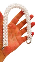 Angel Çanta Aksesuar 31 cm Beyaz Boncuklu Kare Model Çanta Sapı Yaylı Halkalı - Angel Çanta Aksesuar