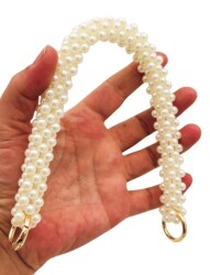 Angel Çanta Aksesuar 31 cm Krem Boncuklu Kare Model Çanta Sapı Yaylı Halkalı - Angel Çanta Aksesuar