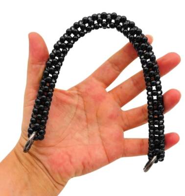 Angel Çanta Aksesuar 31 cm Siyah Boncuklu Kare Model Çanta Sapı Yaylı Halkalı - 1