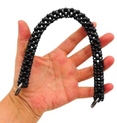 Angel Çanta Aksesuar 31 cm Siyah Boncuklu Kare Model Çanta Sapı Yaylı Halkalı - Angel Çanta Aksesuar