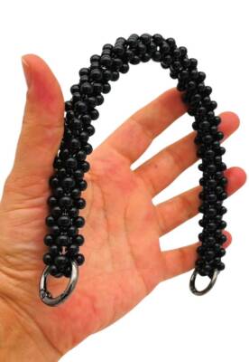 Angel Çanta Aksesuar 31 cm Siyah Boncuklu Kare Model Çanta Sapı Yaylı Halkalı - 2