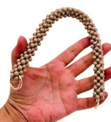 Angel Çanta Aksesuar 31 cm Vizon Boncuklu Kare Model Çanta Sapı Yaylı Halkalı - Angel Çanta Aksesuar