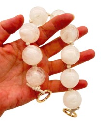 Angel Çanta Aksesuar 32 cm Şeffaf- Kırık Beyaz Boncuklu Çanta Sapı Yaylı Halkalı - Angel Çanta Aksesuar