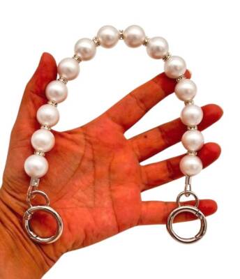 Angel Çanta Aksesuar 34 cm İncili Çanta Sapı Gümüş Metalli - 1