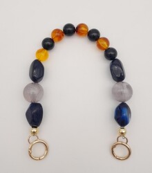 Angel Çanta Aksesuar 35 cm Yaylı Halkalı Renkli İncili Akrilik Zincir No: 2 Light Gold Metalli - Angel Çanta Aksesuar