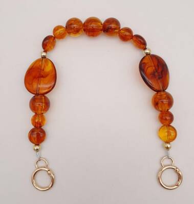 Angel Çanta Aksesuar 38 cm Yaylı Halkalı Kehribar İncili Akrilik Zincir Light Gold Metalli - 1