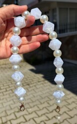 Angel Çanta Aksesuar 40 cm Beyaz Renk İncili Çanta Sapı Kancalı - Angel Çanta Aksesuar