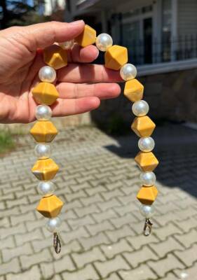 Angel Çanta Aksesuar 40 cm Hardal Sarı Renk İncili Çanta Sapı Kancalı - 1