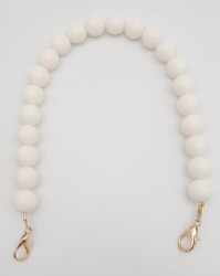 Angel Çanta Aksesuar 40 cm Mat Beyaz 1.5 cm Boncuklu Kancalı Sap Light Gold Metalli - Angel Çanta Aksesuar