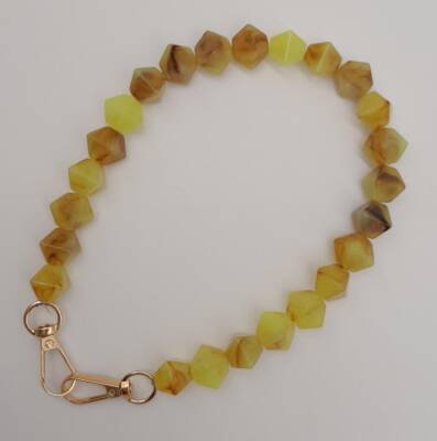 Angel Çanta Aksesuar 40 cm Mini Sekizgen Akrilik Taba Neon Sarı Renk Çanta Sapı Light Gold Metalli - 2