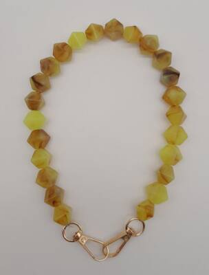 Angel Çanta Aksesuar 40 cm Mini Sekizgen Akrilik Taba Neon Sarı Renk Çanta Sapı Light Gold Metalli - 1