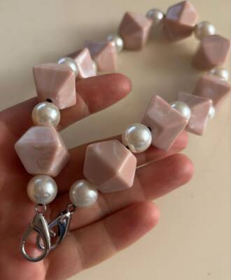 Angel Çanta Aksesuar 40 cm Pudra Renk İncili Çanta Sapı Kancalı - 1