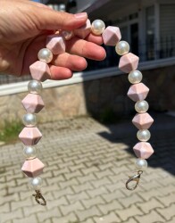Angel Çanta Aksesuar 40 cm Pudra Renk İncili Çanta Sapı Kancalı - Angel Çanta Aksesuar
