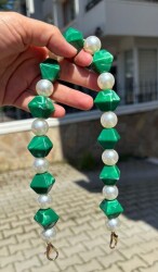 Angel Çanta Aksesuar 40 cm Yeşil Renk İncili Çanta Sapı Kancalı - Angel Çanta Aksesuar